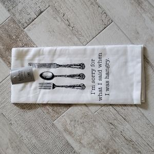 New Hangry Sorry Kitchen Hand Towel White 100% Cotton